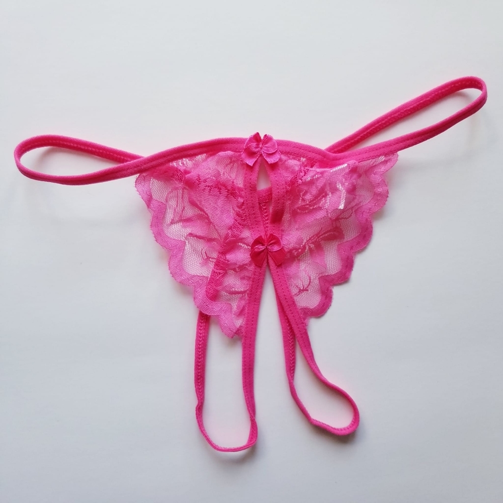 2/$30 NWOT Pink Lace Crotchless String G-string Panties Lingerie Underwear